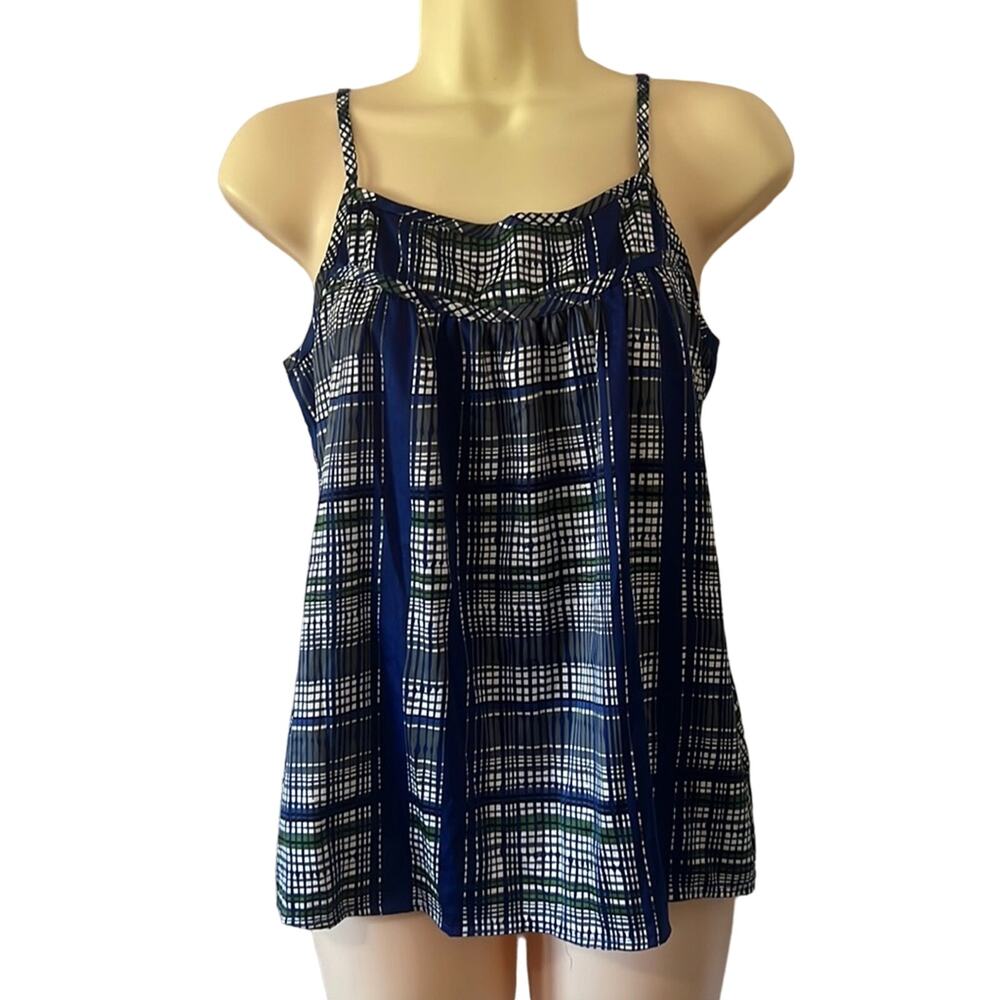 New York & Company XS Blue Plaid Silky Camisole Blouse Y2K Retro